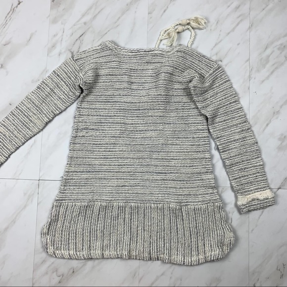 Calypso Womens Sz XS Tunic Top Striped Cream Grey Boho Tassels Fringe Lagenlook - Picture 5 of 10